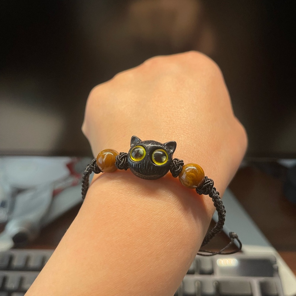 Black Cat Bracelet with Yellow Accents